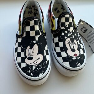 Vans Kids Slip-On Sneakers - Black and White Disney Design